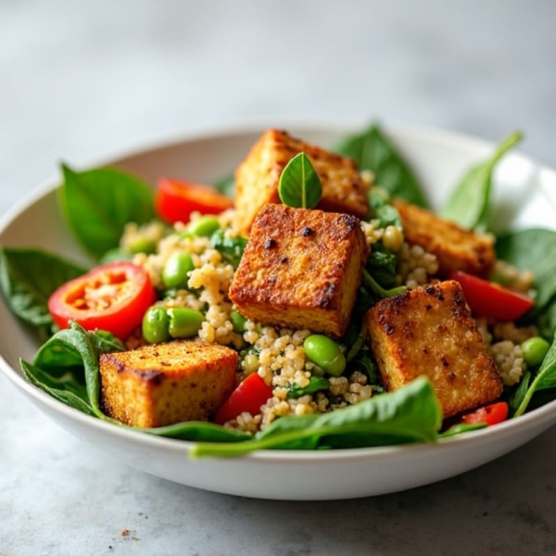 Crispy Tofu and Quinoa Power Salad with Edamame