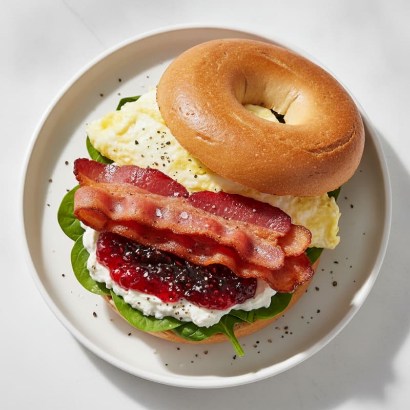Savory Bacon Jelly Bagel Sandwich