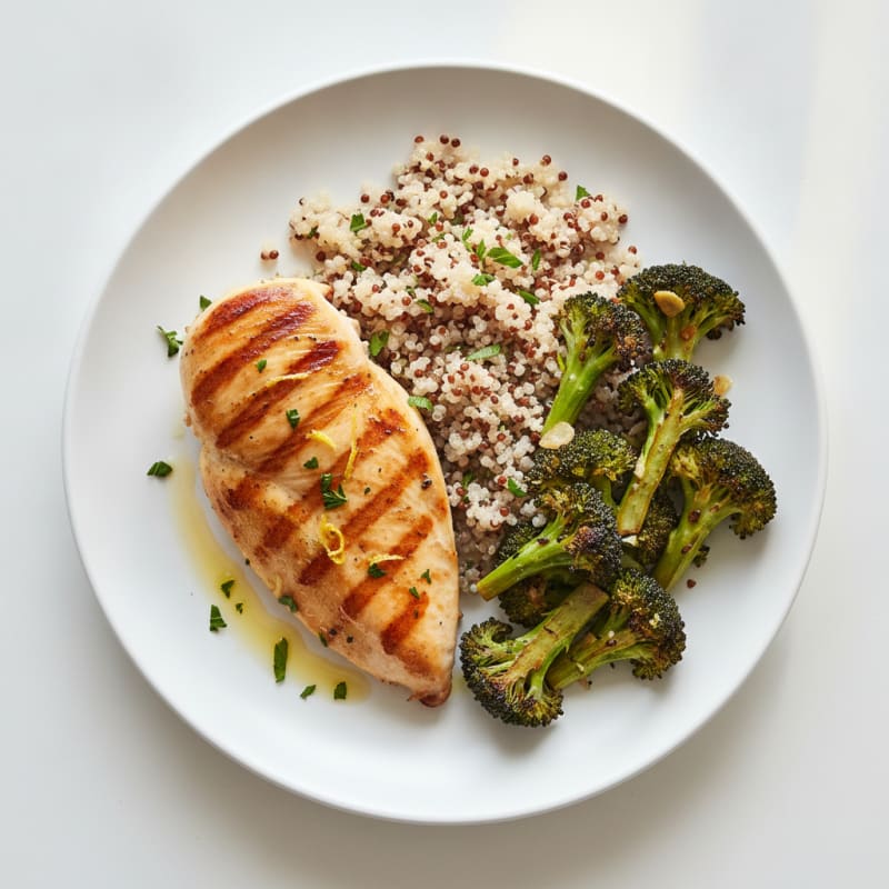 Grilled Chicken Breast with Quinoa and Roasted Broccoli