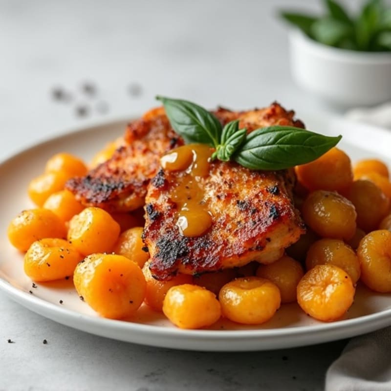Roasted Sweet Potato Gnocchi with Sage Brown Butter and Crispy Chicken