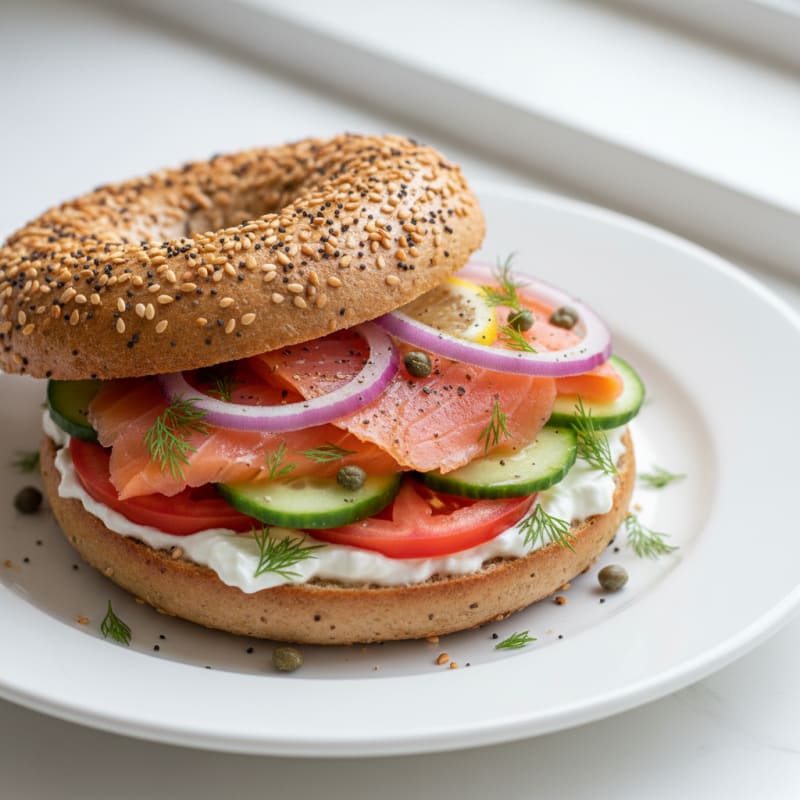 Smoked Salmon Everything Bagel Sandwich