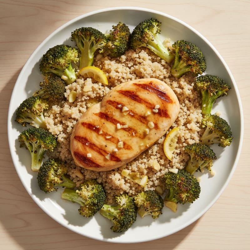 Grilled Chicken Breast with Roasted Broccoli and Quinoa