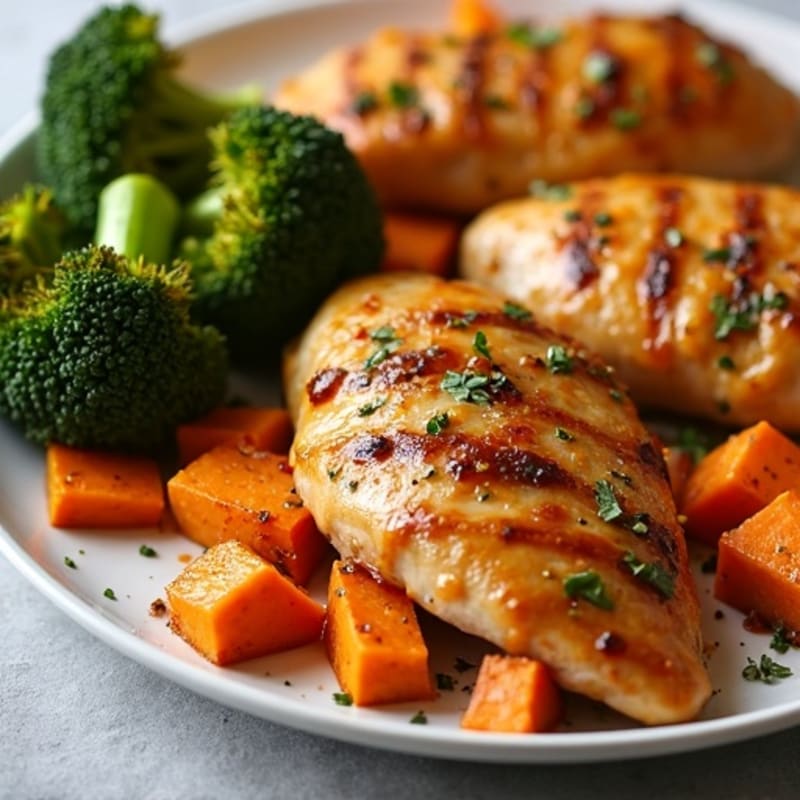Sheet Pan Honey-Garlic Chicken with Roasted Sweet Potatoes and Broccoli