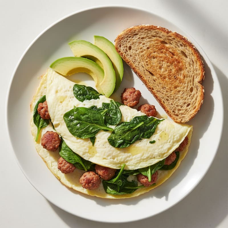 Egg White Spinach Omelette with Turkey Sausage