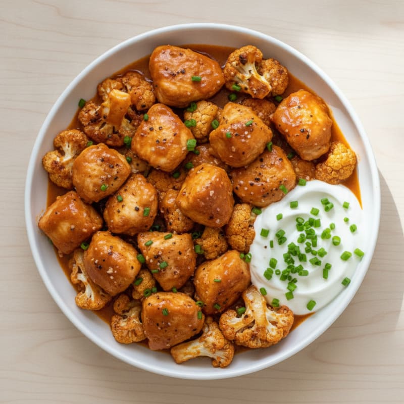 Buffalo Roasted Chicken and Cauliflower Bites