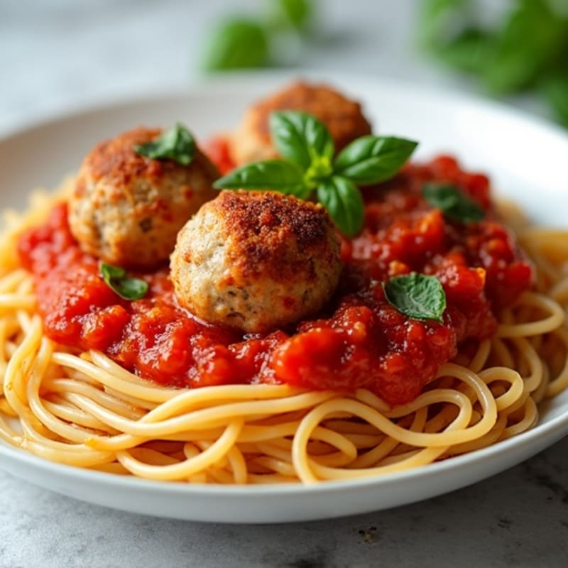 Juicy Lean Turkey Meatballs with Whole Wheat Spaghetti and Fresh Tomato Sauce