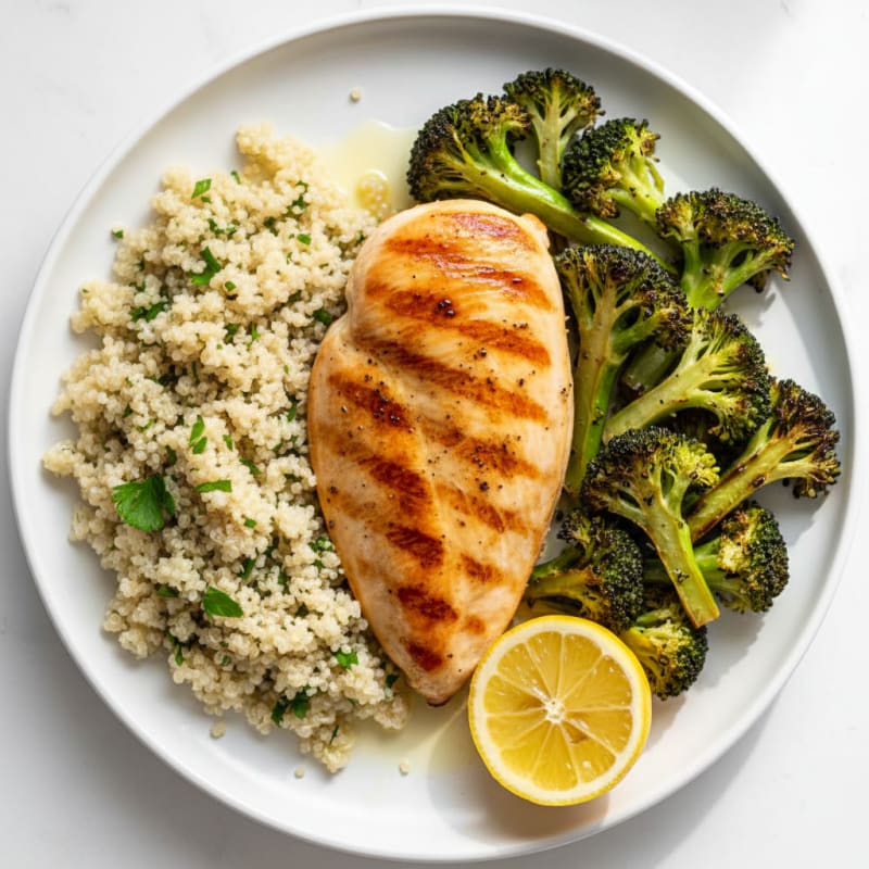Grilled Chicken Breast with Quinoa and Roasted Broccoli