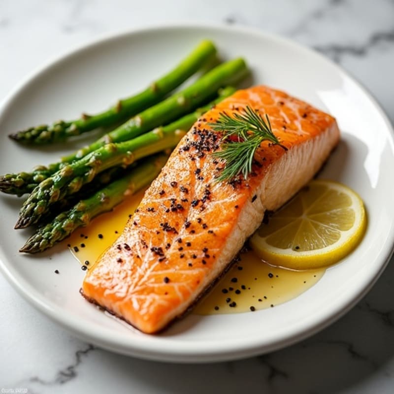 Crispy Pan-Seared Salmon with Lemon-Dill Roasted Asparagus