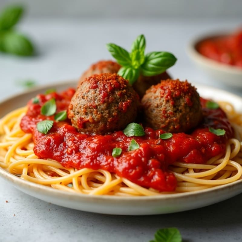 Lean Beef Meatballs with Whole Wheat Spaghetti and Robust Tomato Sauce