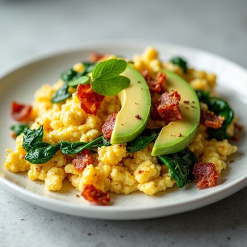 Cottage Cheese Scramble with Spinach and Turkey Bacon