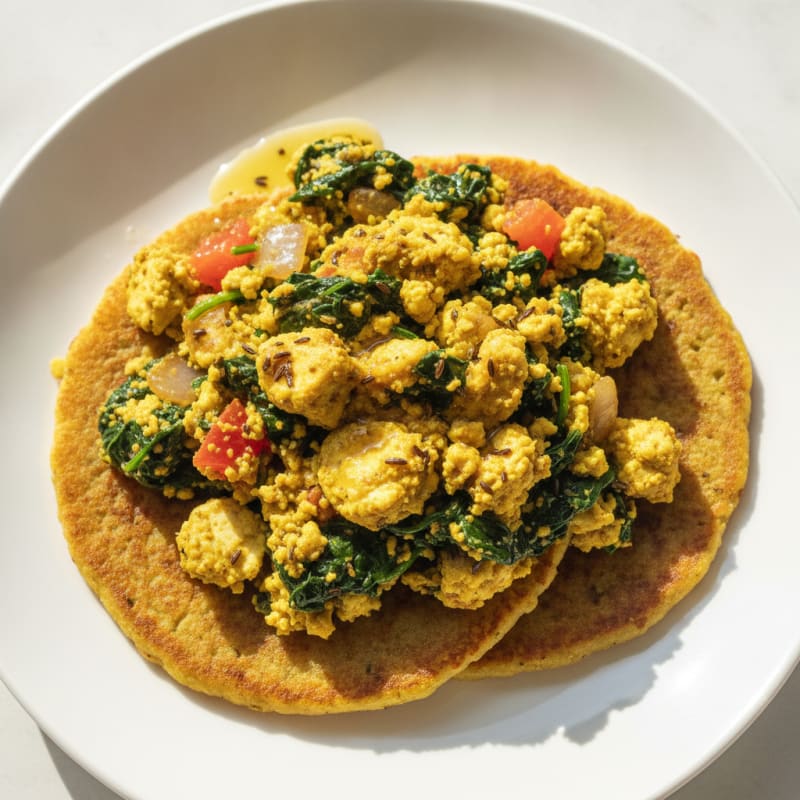 Paneer Scramble with Spinach and Mixed Lentil Chilla