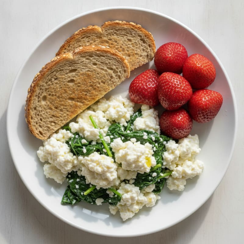 Egg White Scramble with Spinach and Cottage Cheese