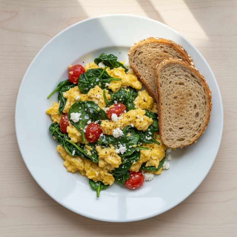 Spinach Scramble with Farm Eggs