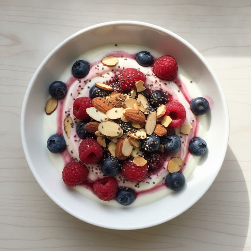 Greek Yogurt Protein Parfait with Mixed Berries and Chia Seeds