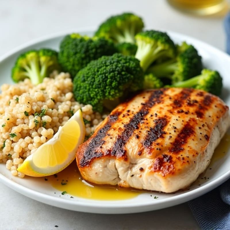 Grilled Chicken Breast with Quinoa and Roasted Broccoli
