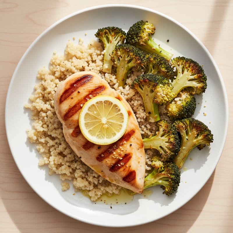 Grilled Chicken Breast with Quinoa and Roasted Broccoli