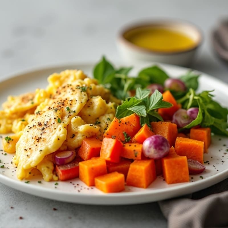 Chicken Egg White Scramble with Sweet Potato Hash