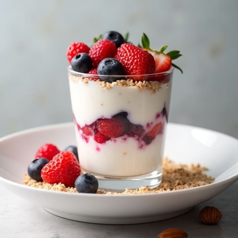 Greek Yogurt Protein Parfait with Mixed Berries and Almonds