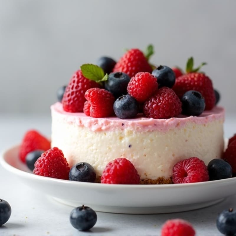 Greek Yogurt Protein Cheesecake with Mixed Berries