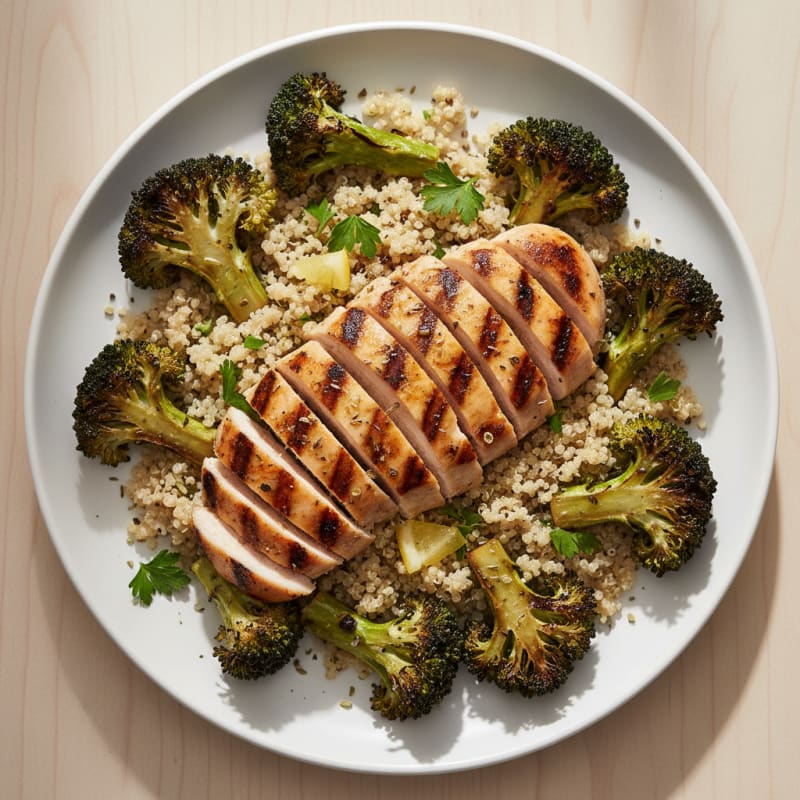 Grilled Chicken Breast with Quinoa and Roasted Broccoli