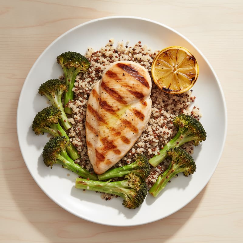 Grilled Chicken Breast with Quinoa and Roasted Broccoli