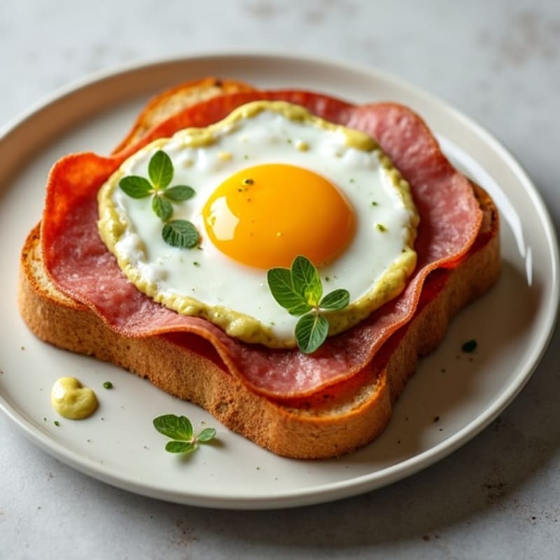 Open-Faced Crispy Ham and Salami Sourdough with Creamy Pesto Mustard