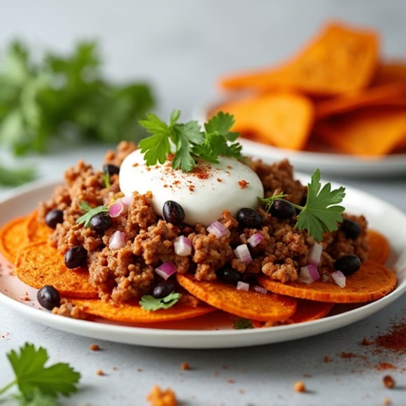 Crispy Sweet Potato Nachos with Lean Ground Turkey