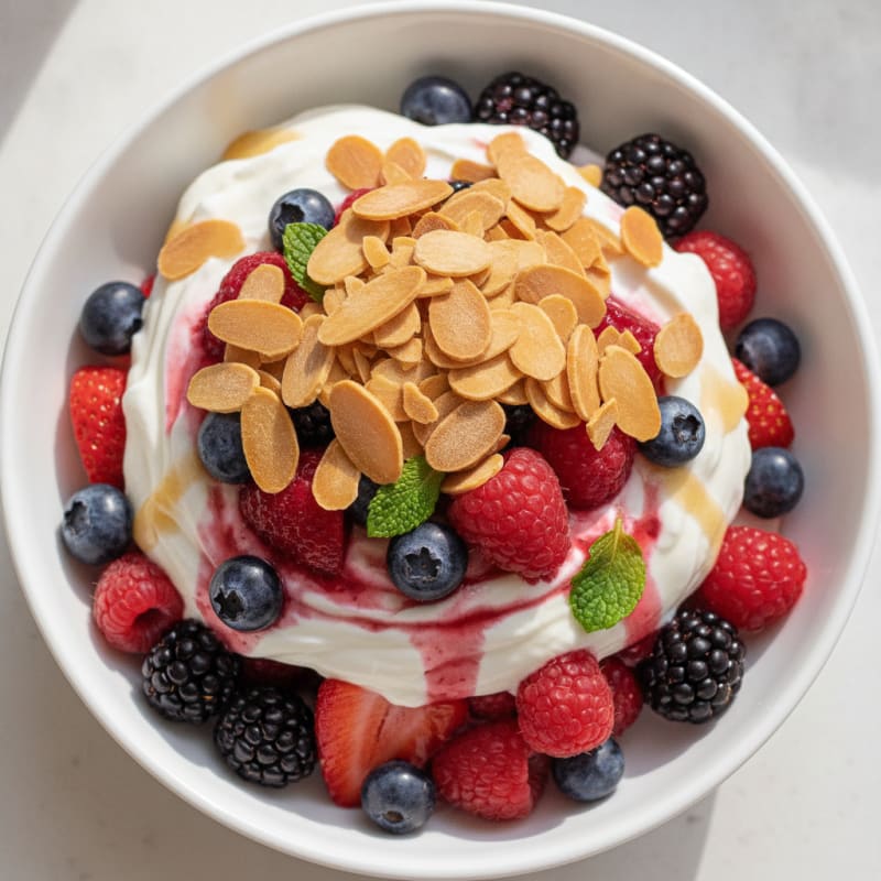 Greek Yogurt Protein Parfait with Mixed Berries and Almonds