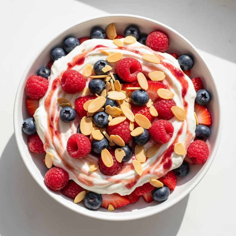 Greek Yogurt Protein Parfait with Mixed Berries and Almonds