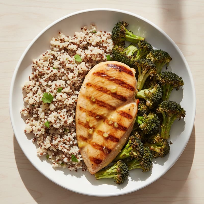 Grilled Chicken Breast with Quinoa and Roasted Broccoli