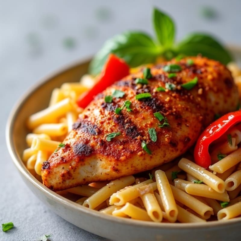 Spicy Cajun Chicken with Roasted Peppers and Whole Wheat Pasta