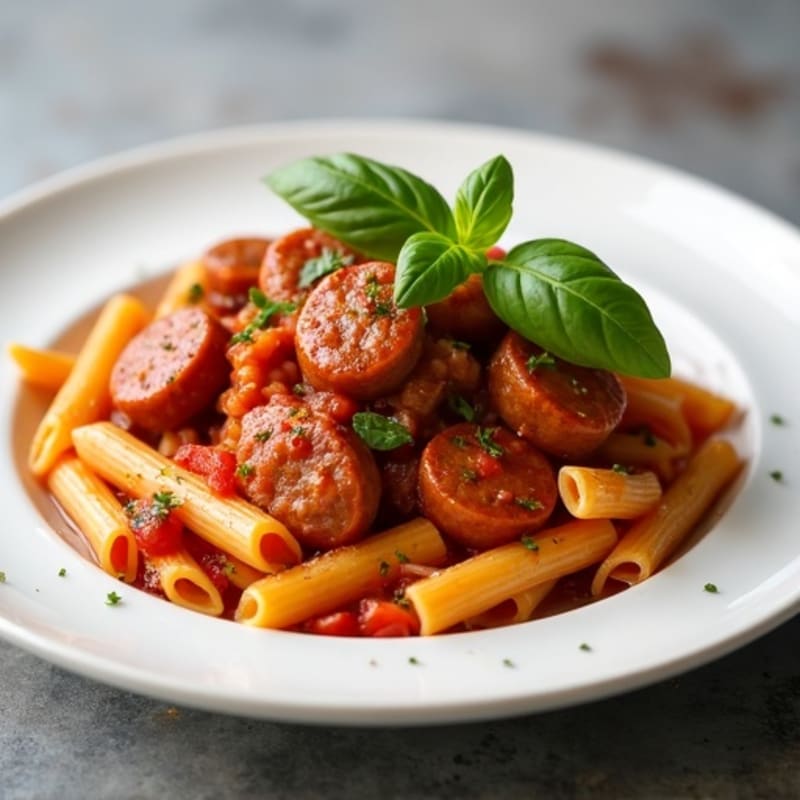 Slow-Simmered Lean Sausage Ragu with Whole Wheat Penne and Fresh Basil