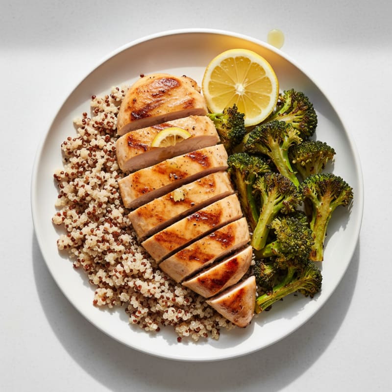Grilled Chicken Breast with Quinoa and Roasted Broccoli