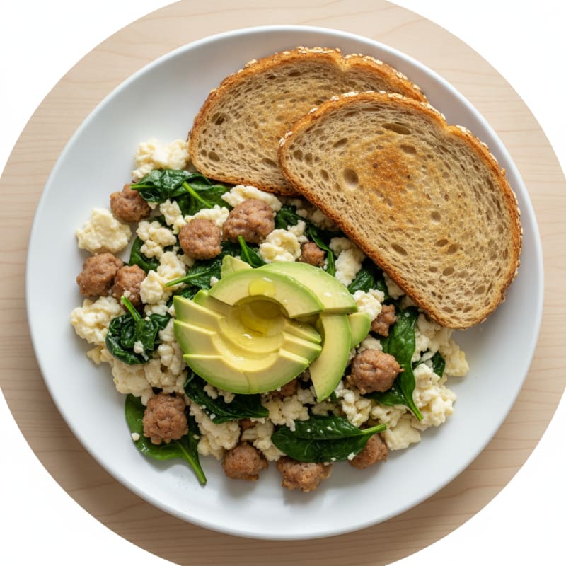 Egg White Scramble with Spinach and Turkey Sausage