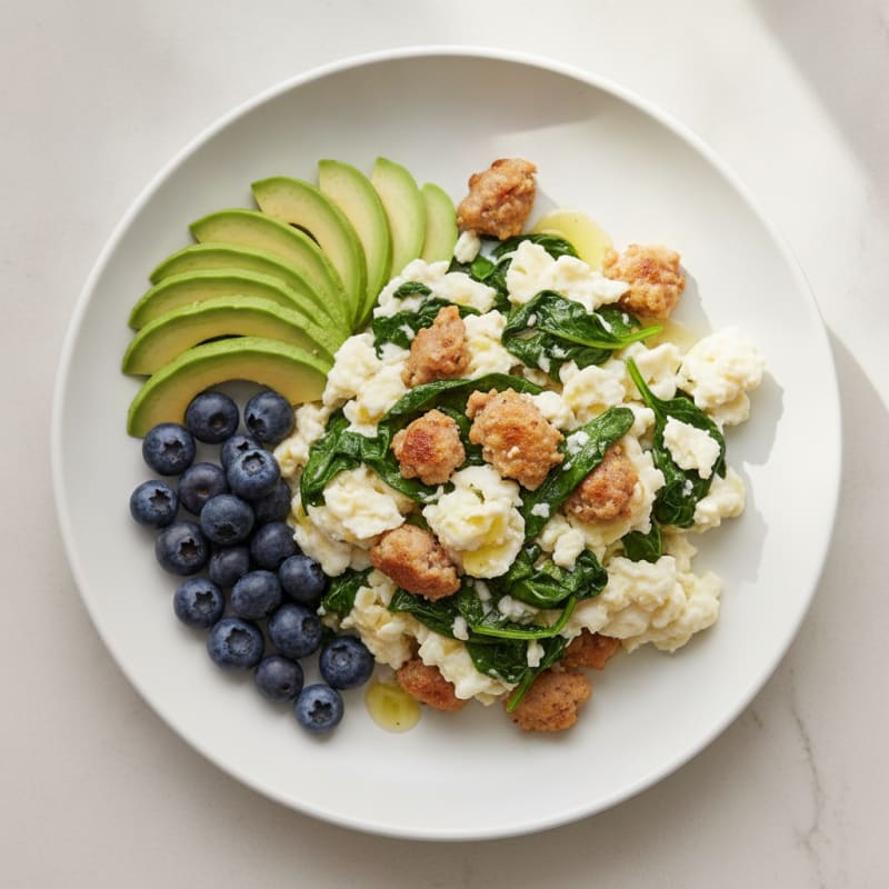 Egg White Scramble with Turkey Sausage and Spinach