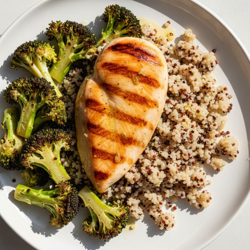 Grilled Chicken Breast with Quinoa and Roasted Broccoli