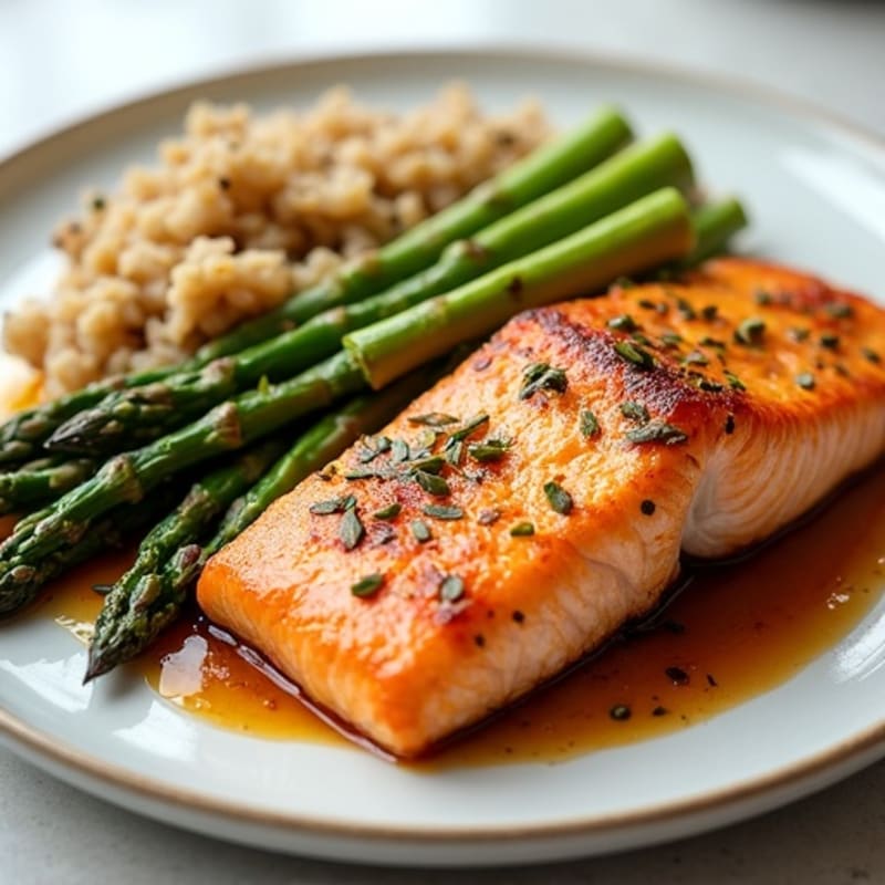 Honey Garlic Salmon with Roasted Asparagus and Brown Rice