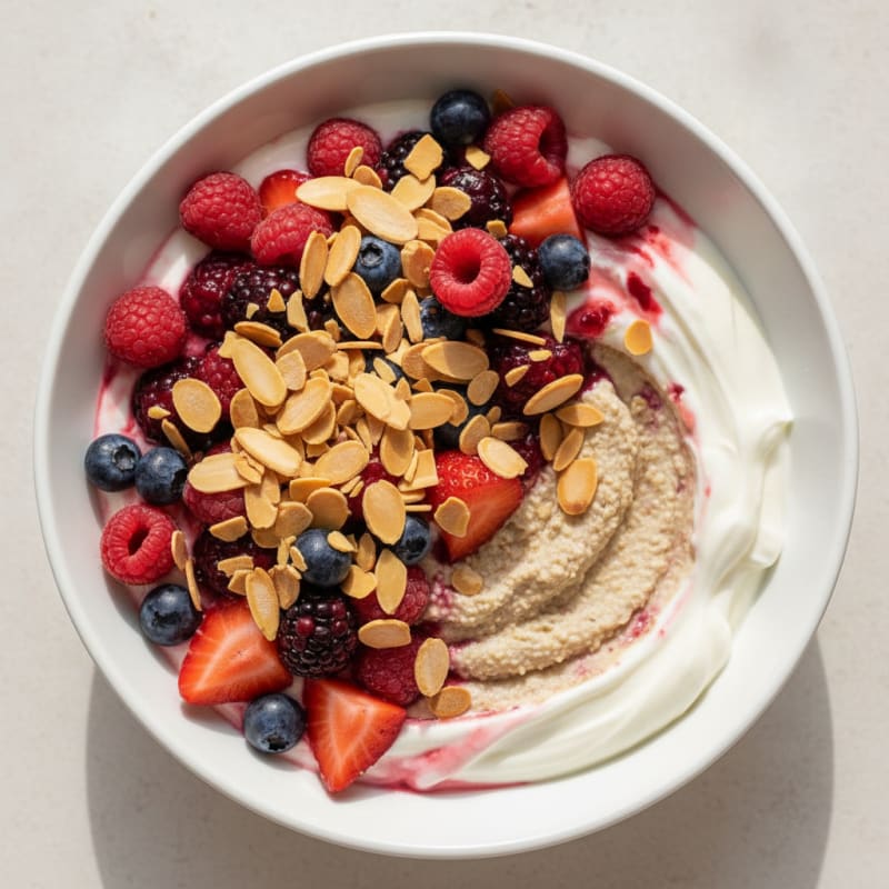 Greek Yogurt Protein Bowl with Mixed Berries and Almonds