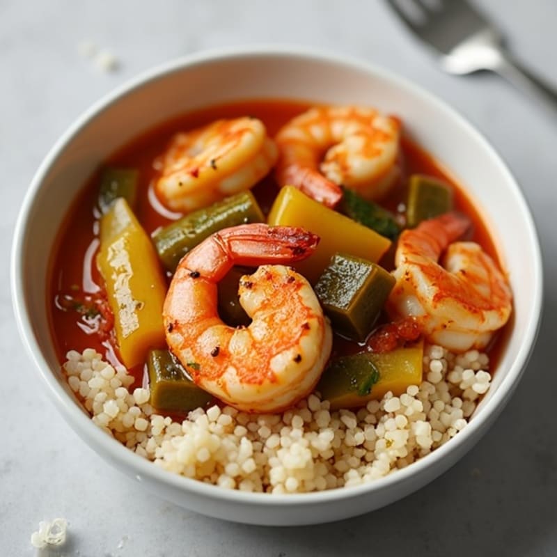 Spicy Shrimp and Chicken Gumbo with Cauliflower Rice