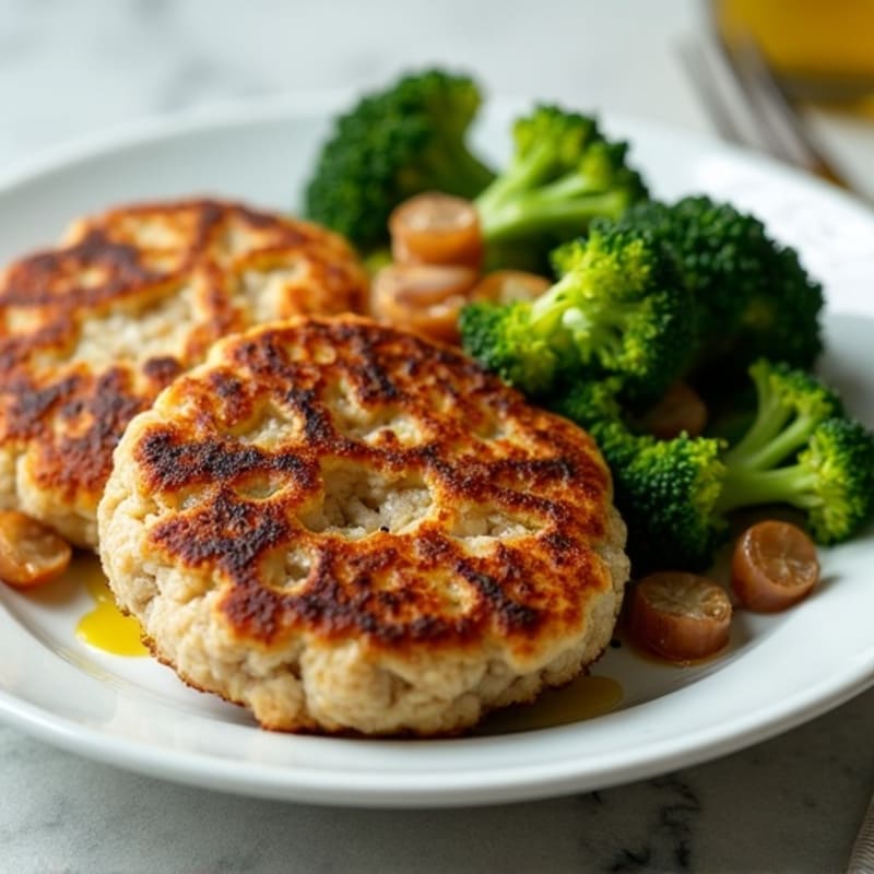 Lean Ground Turkey Patties with Crispy Baked Onion Straws and Roasted Broccoli