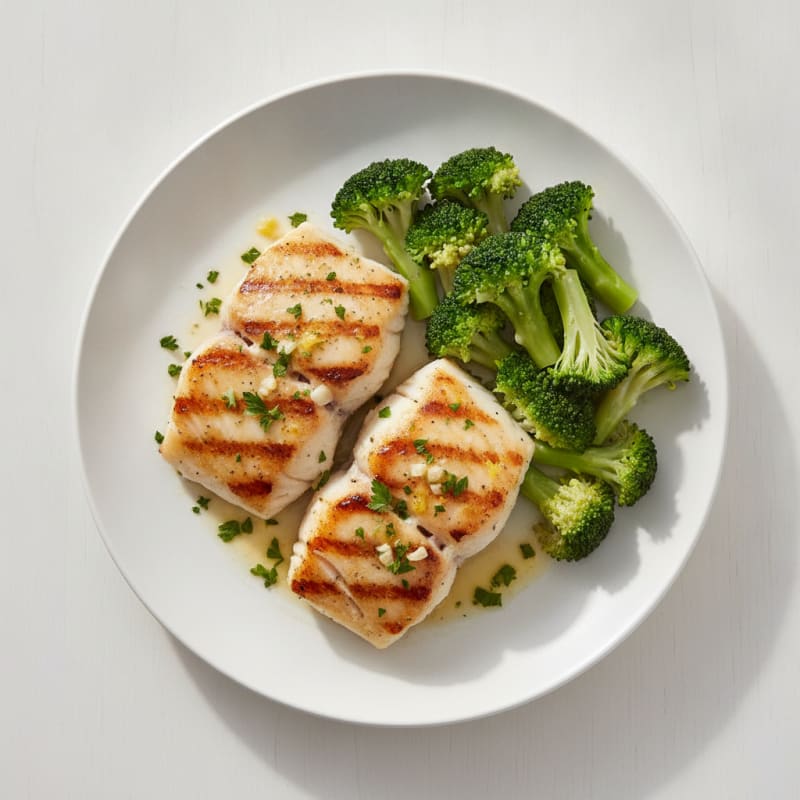 Grilled Lemon Herb Cod with Steamed Broccoli
