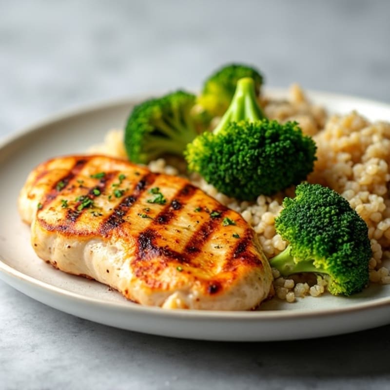 Grilled Chicken Breast with Quinoa and Roasted Broccoli