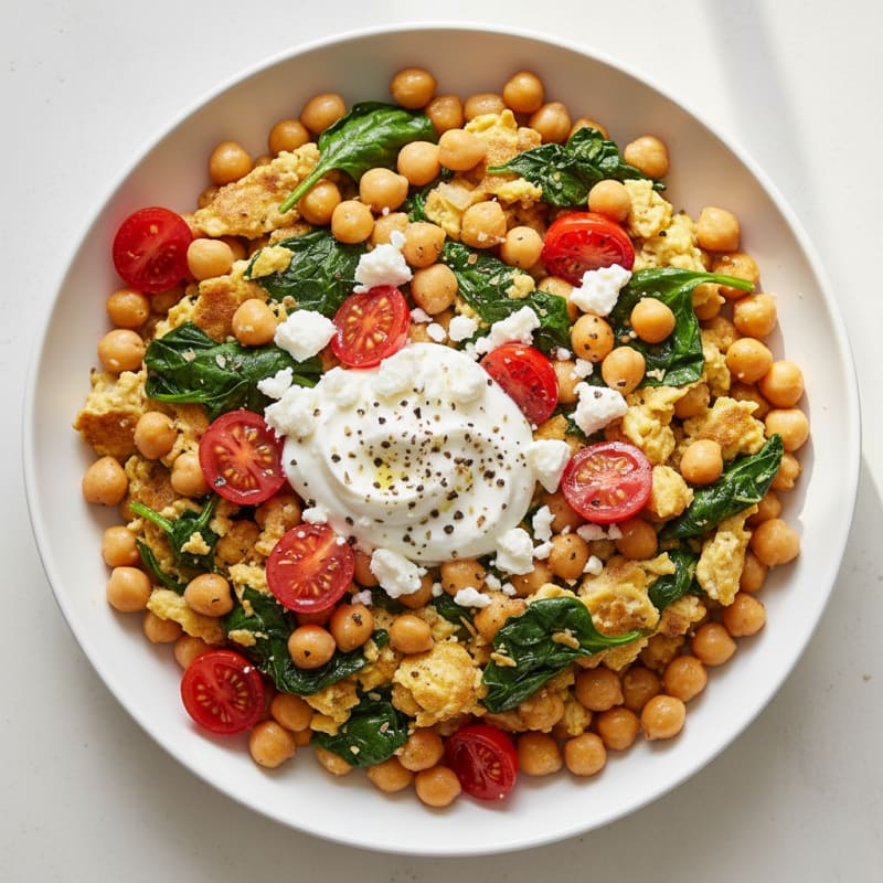 Mediterranean Chickpea Scramble with Feta