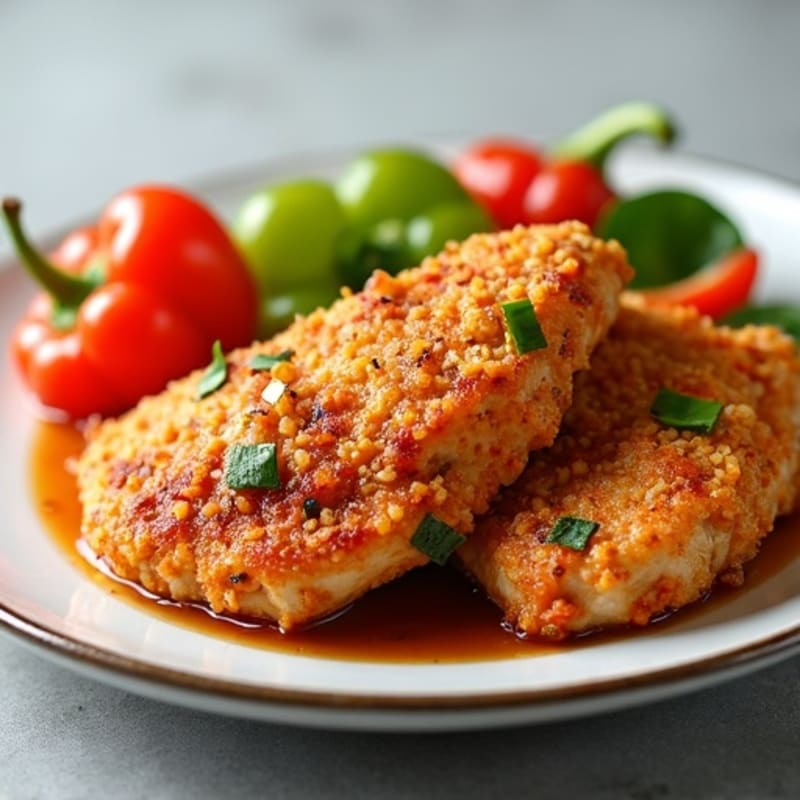 Crispy Baked Sweet and Sour Chicken with Roasted Bell Peppers