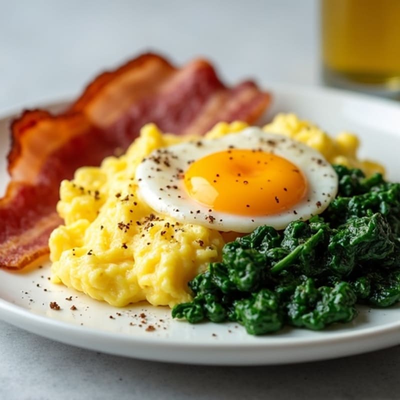 Egg White Scramble with Sautéed Spinach and Turkey Bacon