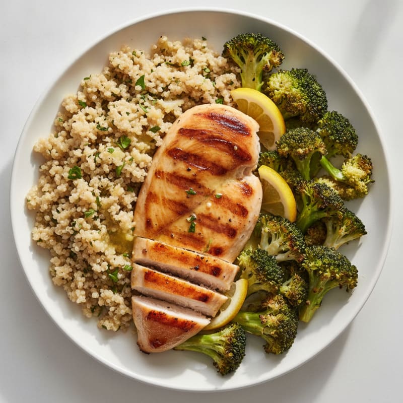 Grilled Chicken Breast with Quinoa and Roasted Broccoli