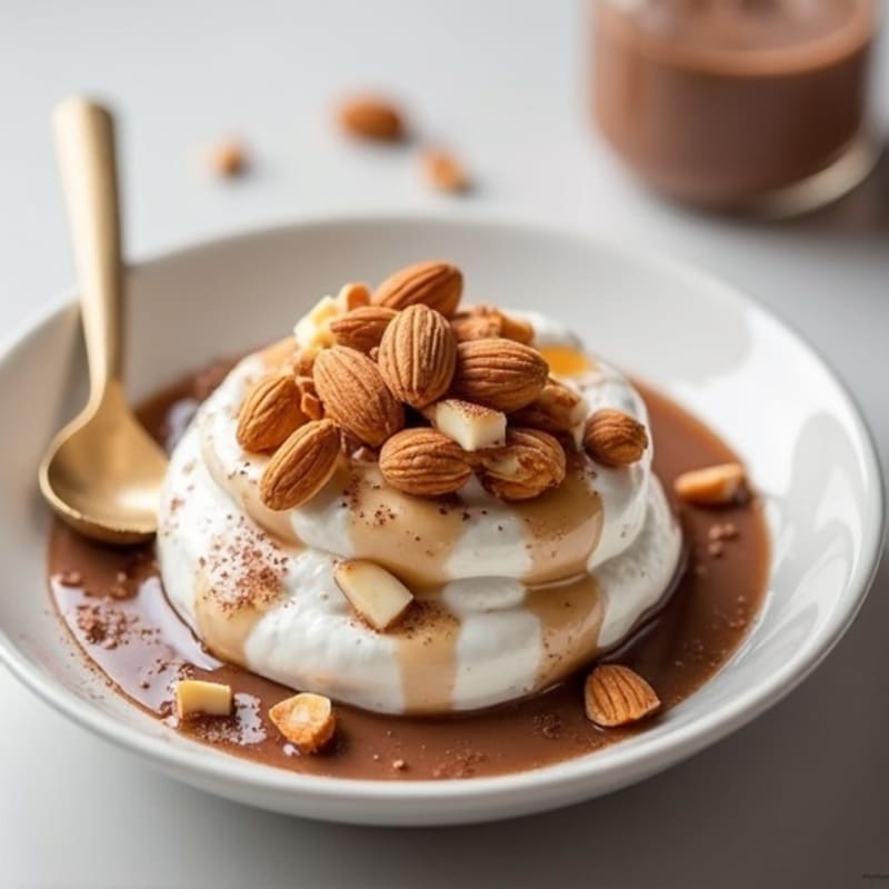 Creamy Greek Yogurt with Chocolate Protein Powder and Toasted Almonds