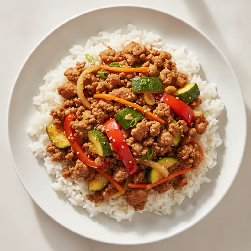 Ground Turkey and Zucchini Stir Fry with Jasmine Rice