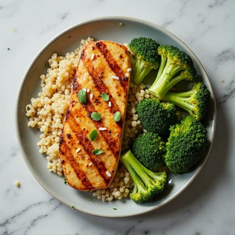 Grilled Chicken Breast with Quinoa and Roasted Broccoli