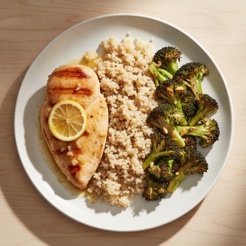 Grilled Chicken Breast with Quinoa and Roasted Broccoli
